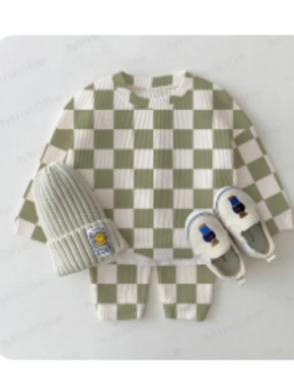 MiniOlie Baby Toddler Checkerboard Waffle 2-piece Set Green / 2-3T